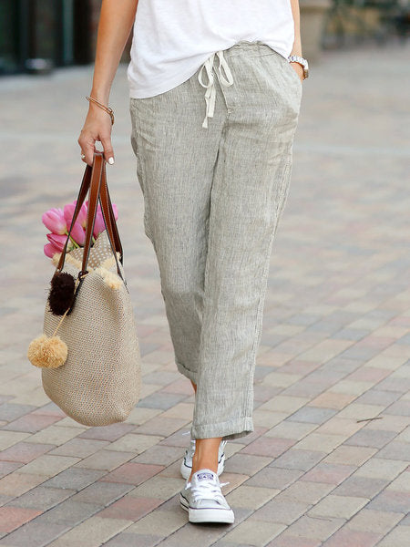 Cotton And Linen High Waist Solid Pants