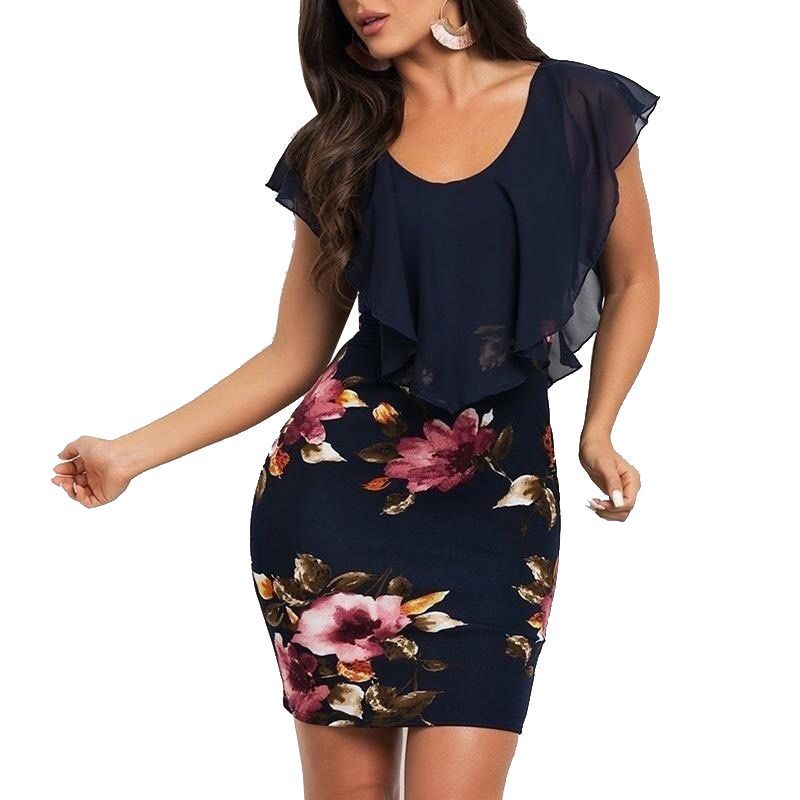 Polyester Round Neck Floral Print Two Piece Dress