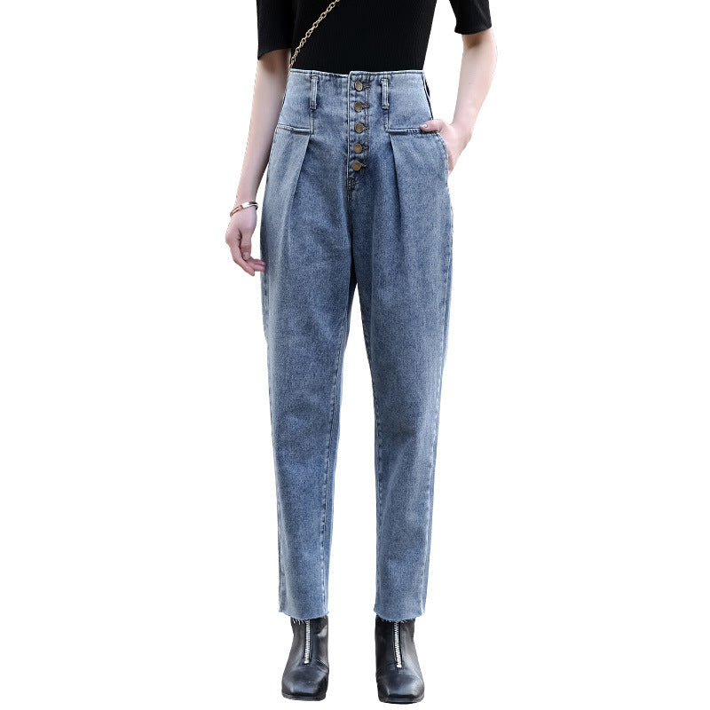 Cotton+Polyester Fiber High Waist Harem Jeans