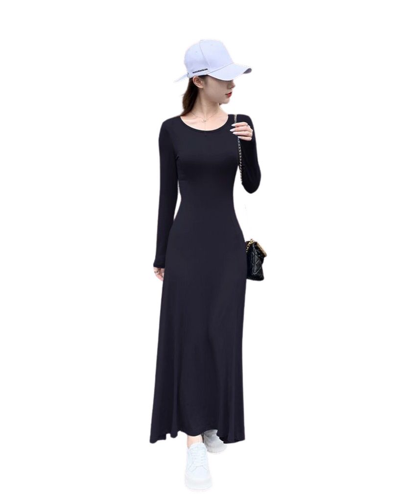 Polyester Round Neck Solid Dress