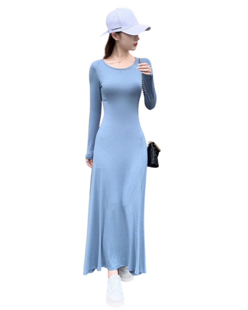 Polyester Round Neck Solid Dress