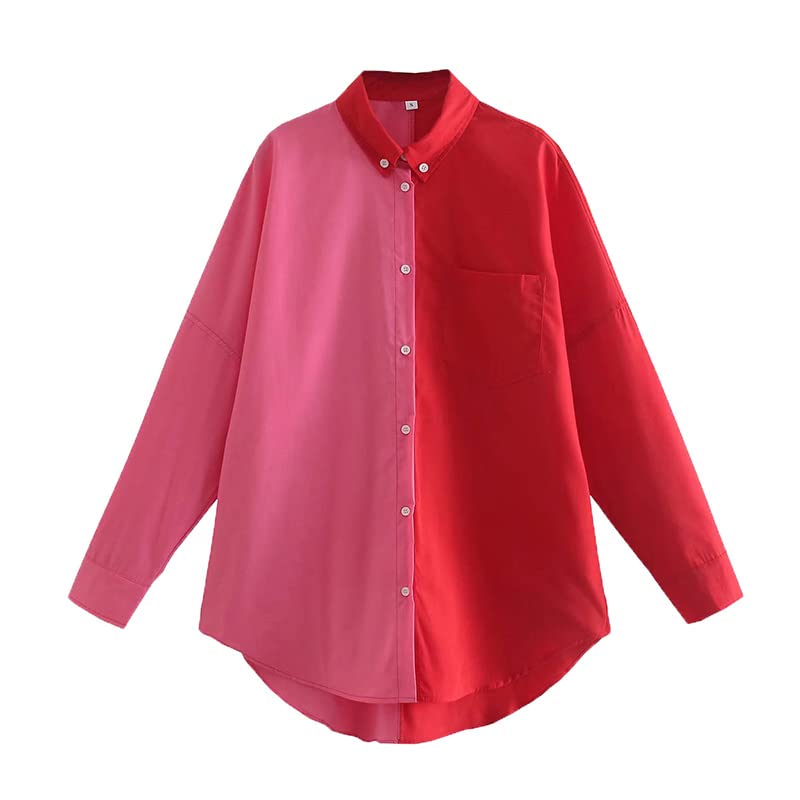 Color Block Long Sleeve Button Casual Shirt