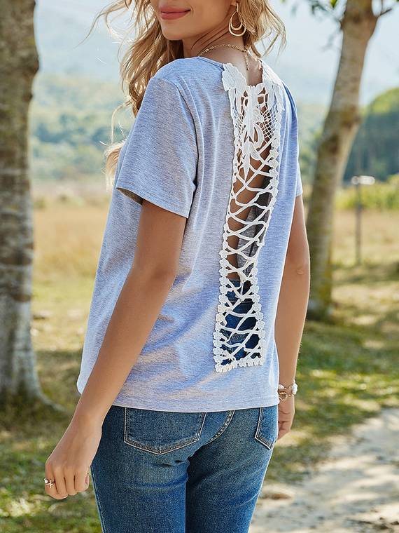 Contrast Lace Pullover T-Shirt