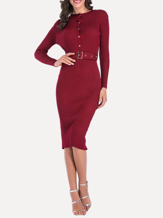women-casual-dresses-Belted-Bodycon-Dress-607