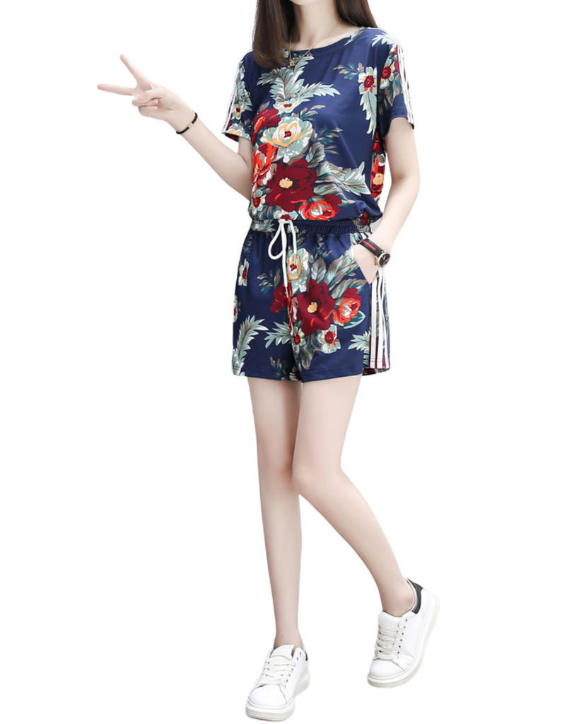 Polyester Round Neck Printed Two Piece Dress