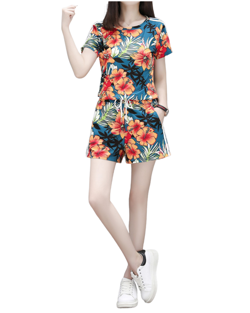 Polyester Round Neck Printed Two Piece Dress