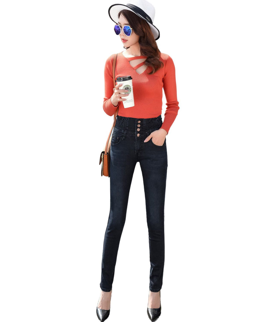 High Waist Cotton And Polyester Jeans