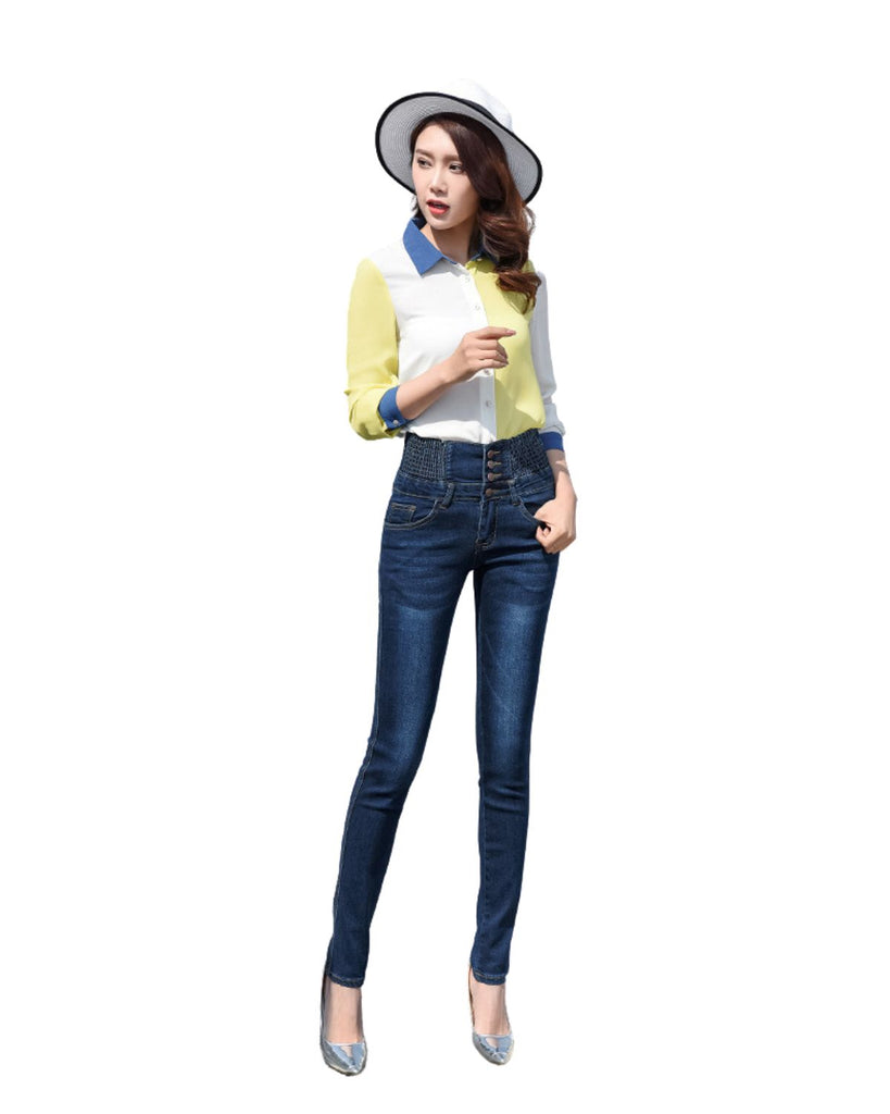 High Waist Cotton And Polyester Jeans