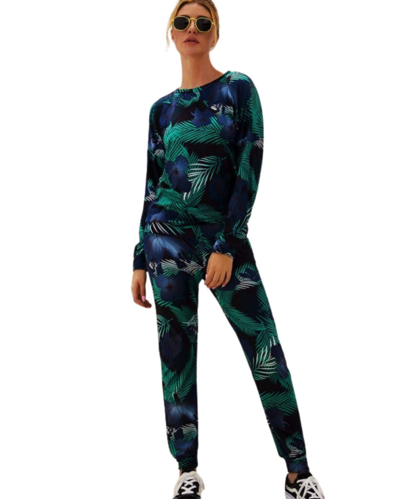 Polyester Printed Round Neck Long Sleeve Top And Jogger