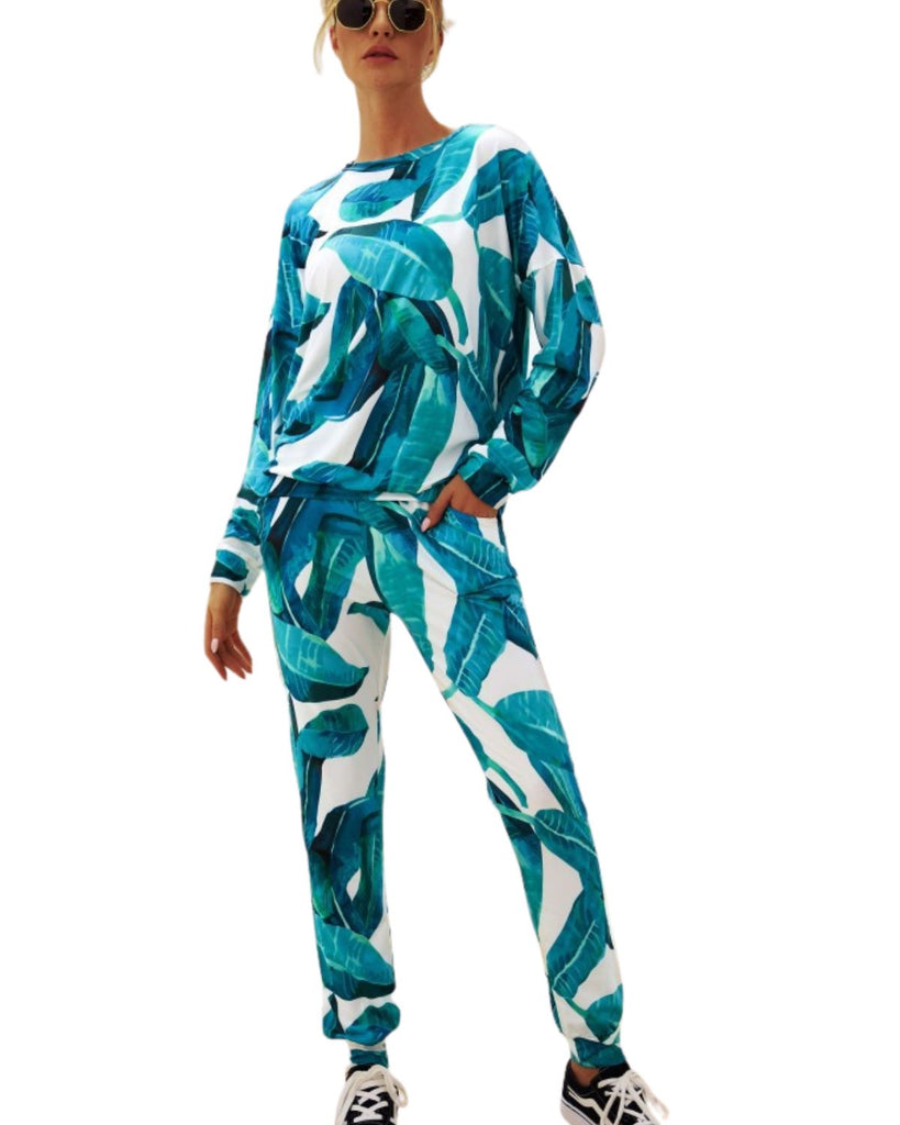 Polyester Printed Round Neck Long Sleeve Top And Jogger
