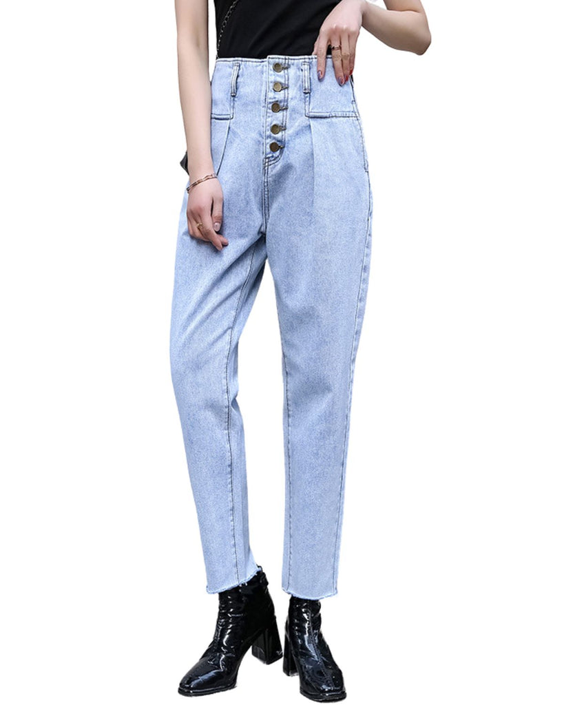 Cotton+Polyester Fiber High Waist Harem Jeans