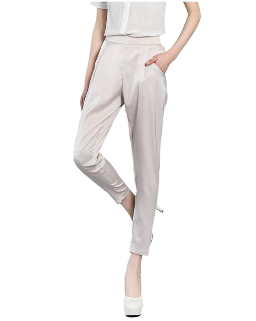 Polyester Mid Waist Casual Pencil Pants