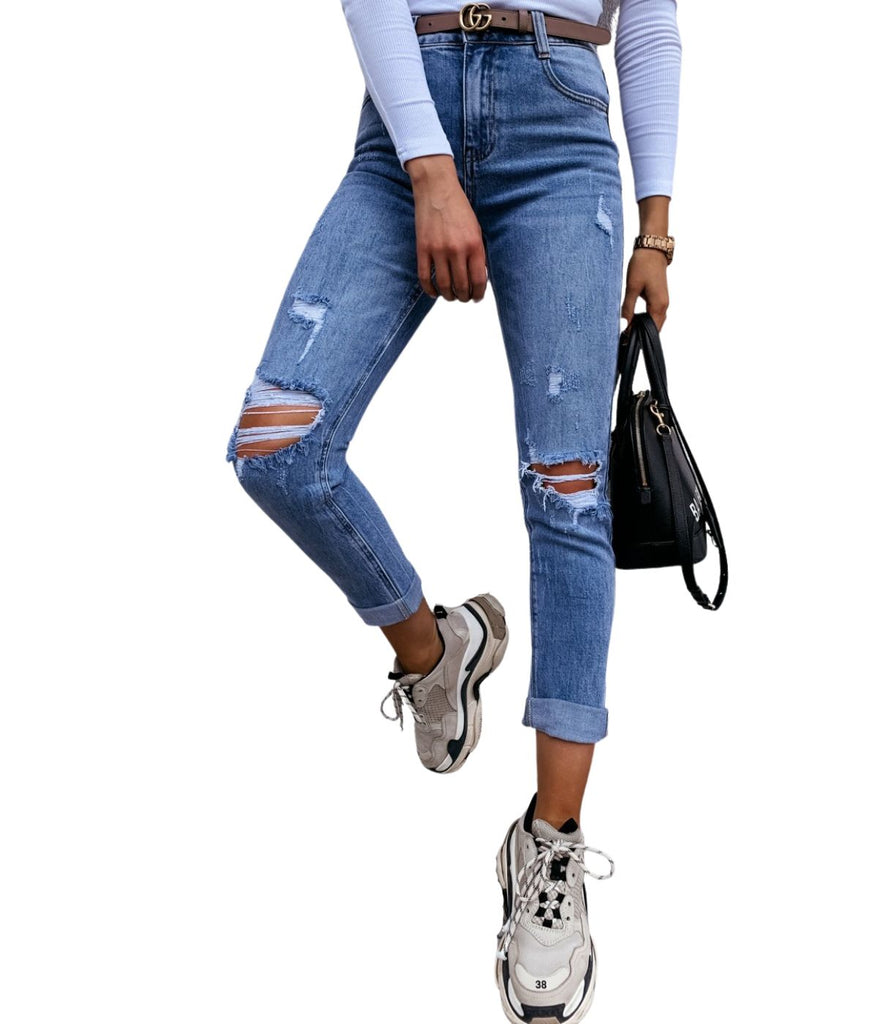 Polyester Solid Casual High Waist Jeans