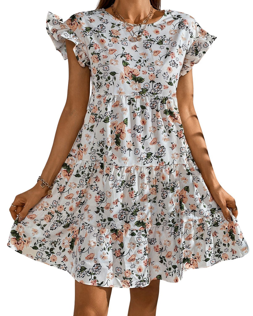 Polyester Round Neck Floral Print Dress