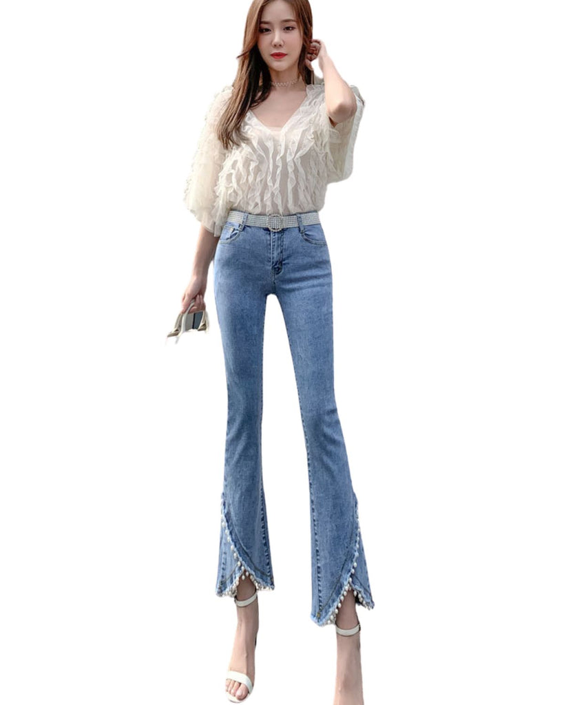 Cotton High Waist Flared Jeans