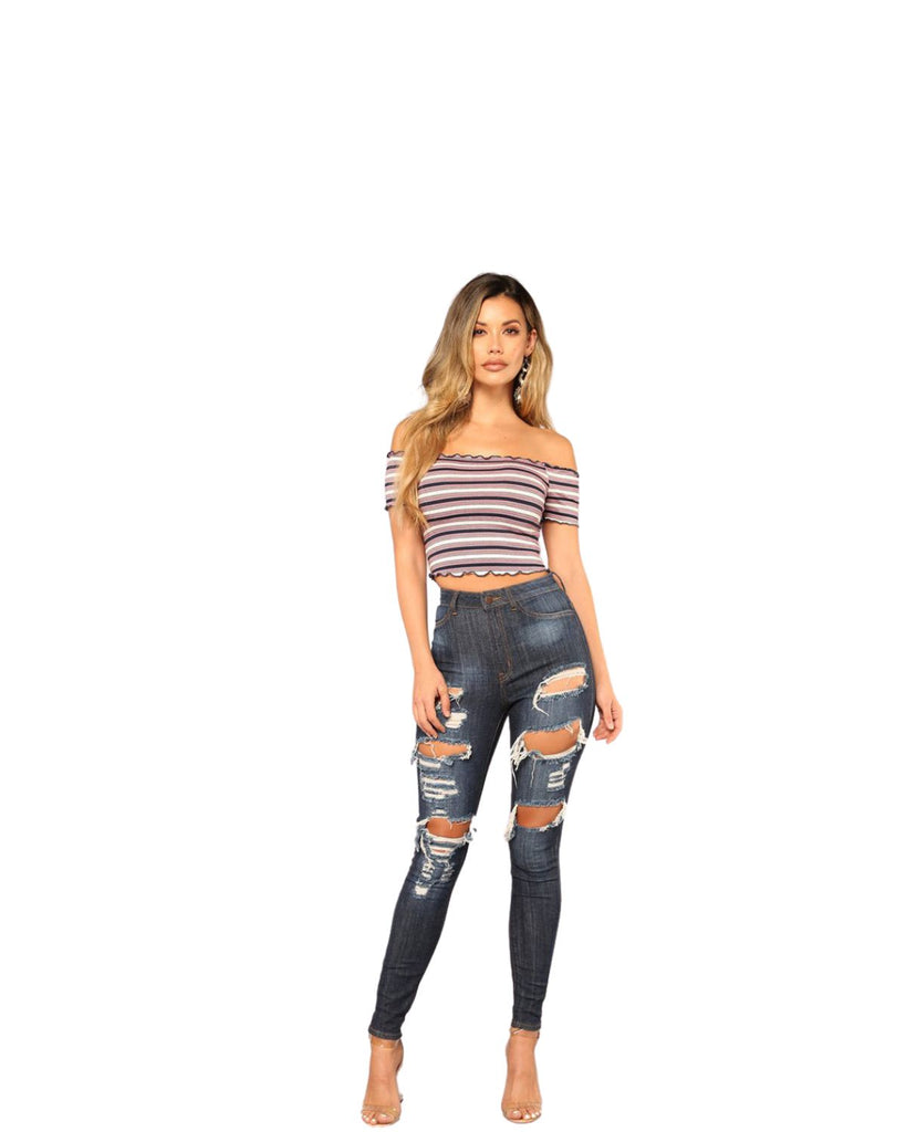 Cotton Solid Casual High Waist Jeans