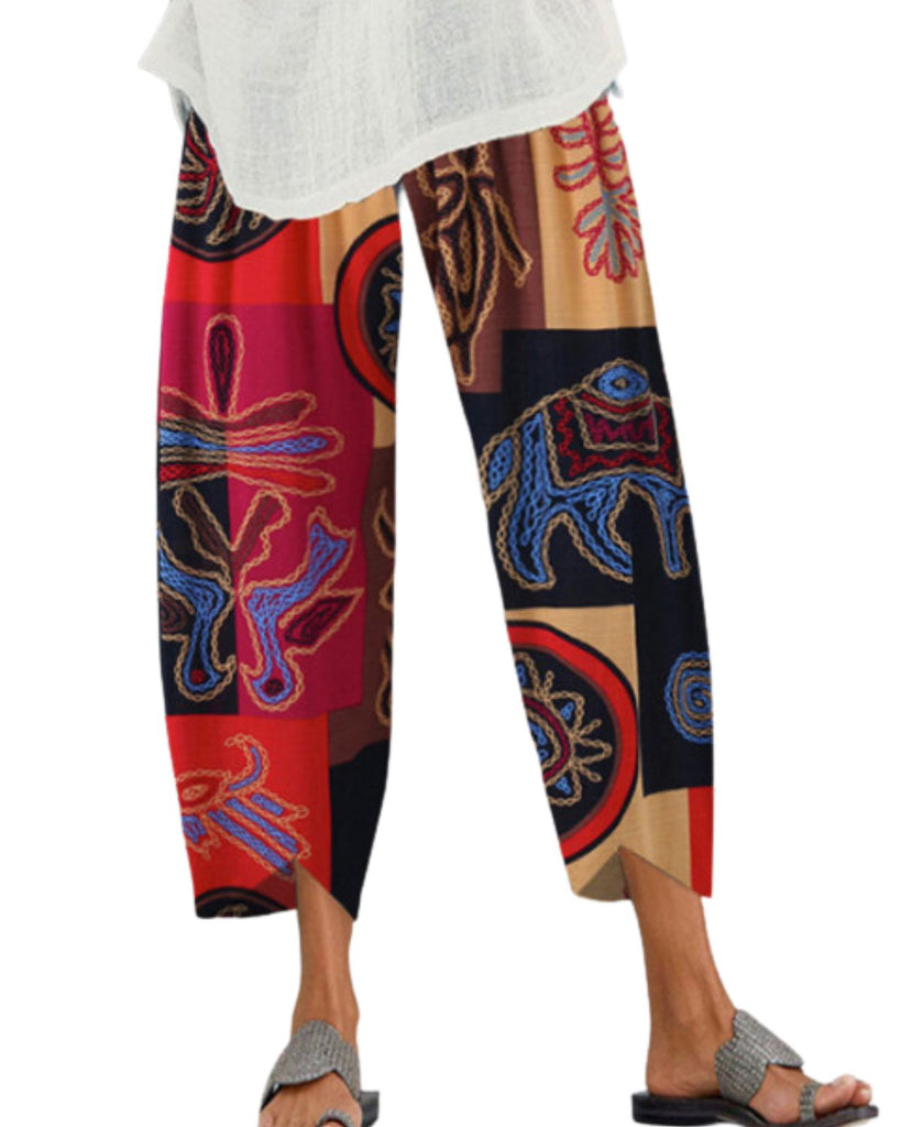 Cotton Printed Mid Waist Loose Cropped Pants