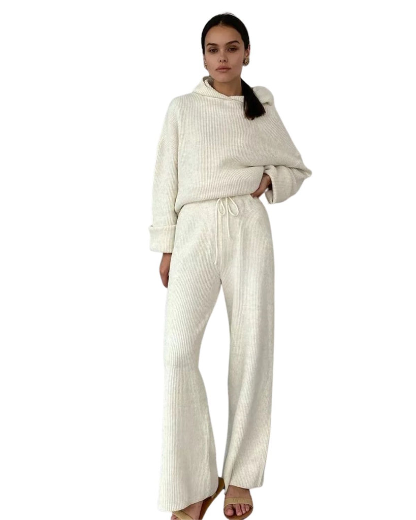 Cotton Blend Solid Hooded Long Sleeve Top And Trousers