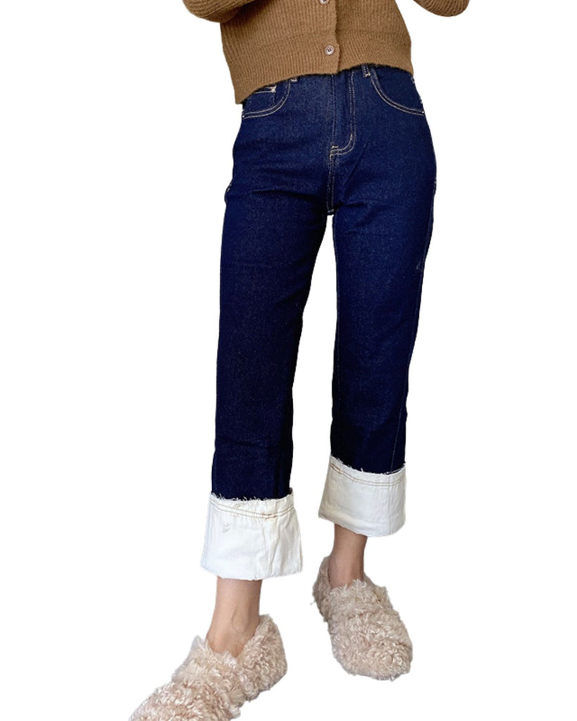 Cotton Mid Waist Straight Jeans
