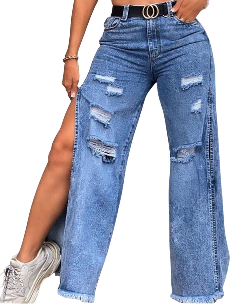 Cotton Denim High Waist Wide Leg Jeans