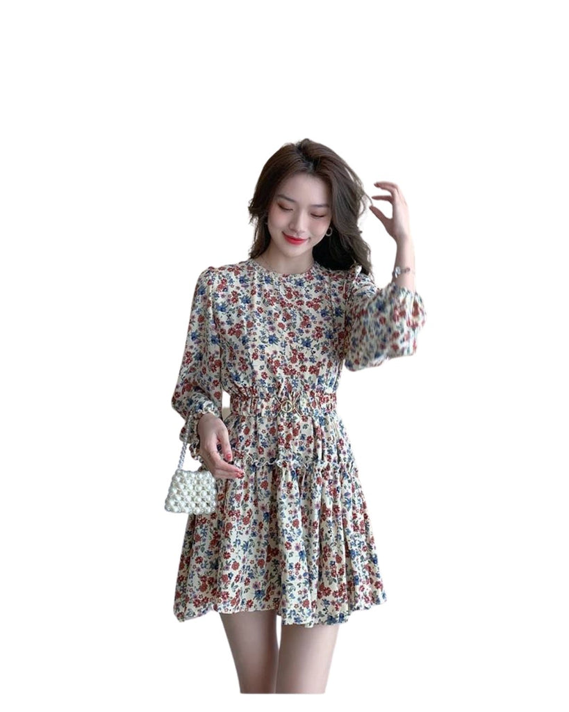 Polyester Round Neck Floral Print Dress