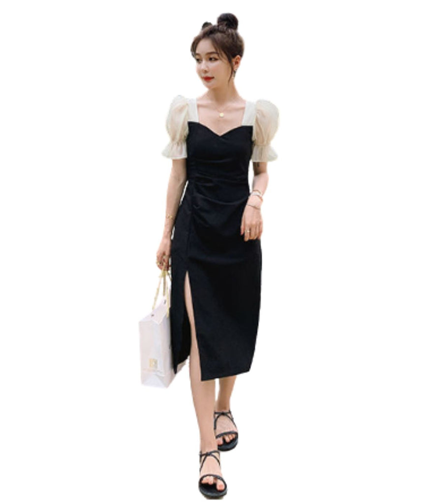 Polyester Square Neck Solid Dress