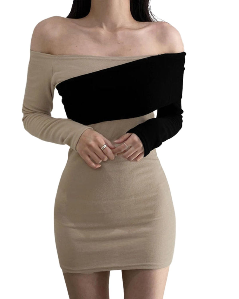 Polyester Off Shoulder Solid Dress
