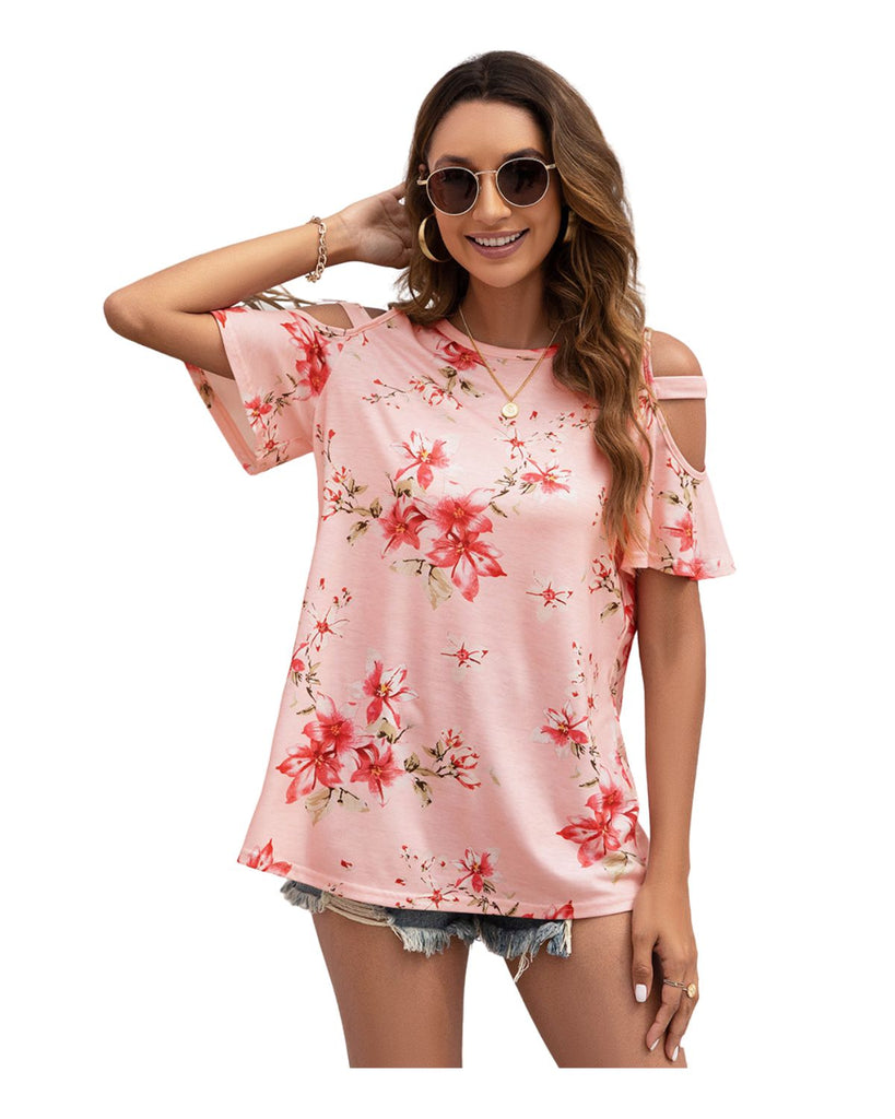 Polyester Round Neck Floral Print T Shirt