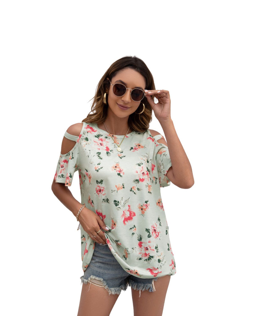 Polyester Round Neck Floral Print T Shirt