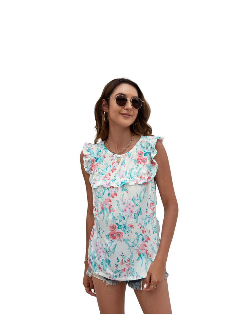Polyester Round Neck Floral Print Top