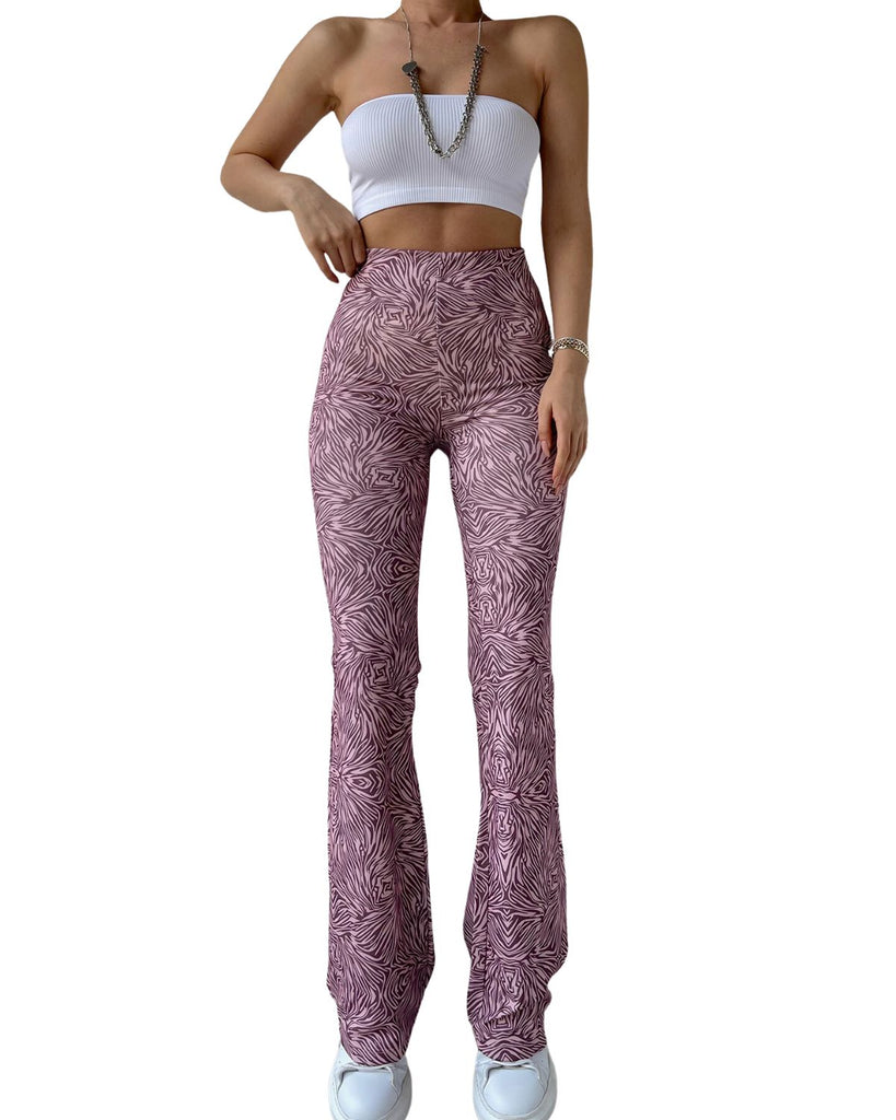 Polyester Printed Casual High Waist Pants