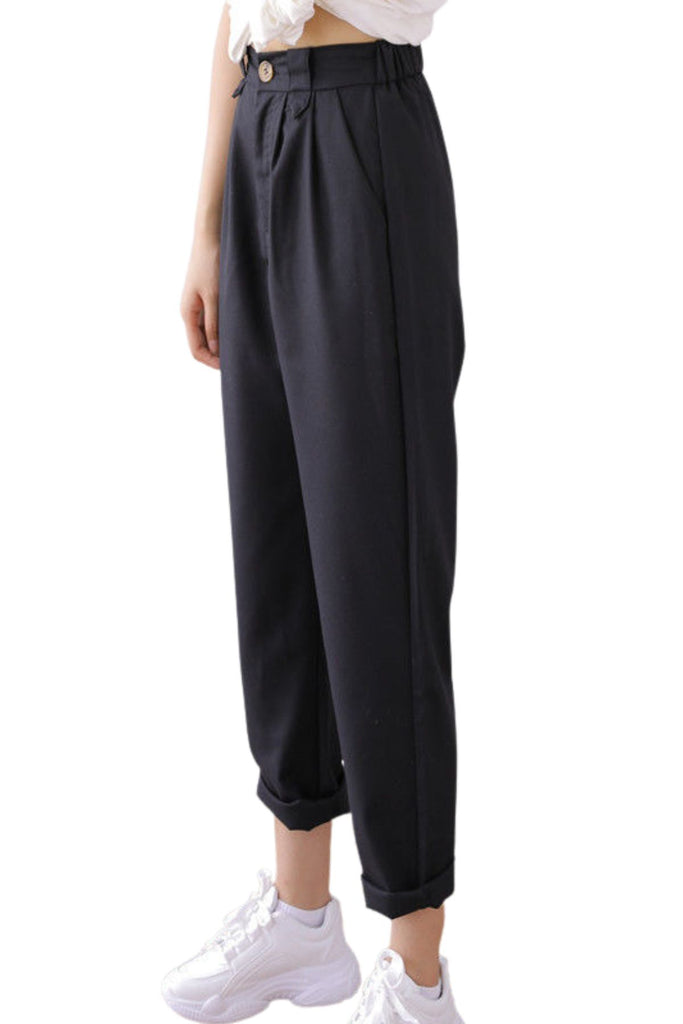 Polyester Solid High Waist Straight Pants