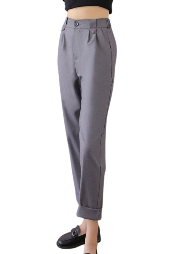 Polyester Solid High Waist Straight Pants