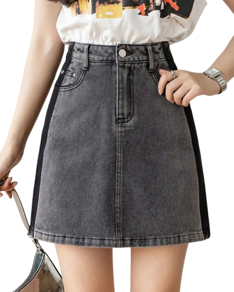 Denim Solid High Waist Skirt