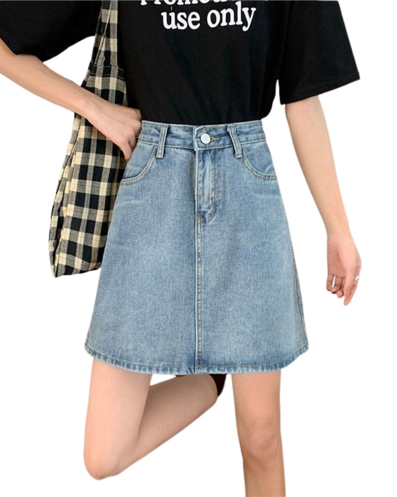 Denim Solid Mid Waist Skirt