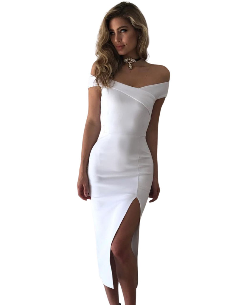 Polyester Off Shoulder Solid Dress