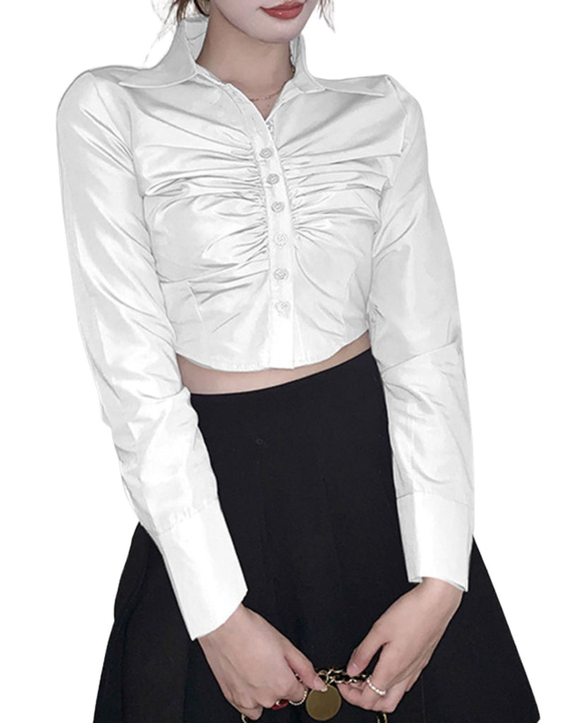 Polyester Stand Collar Solid Long Sleeve Shirt