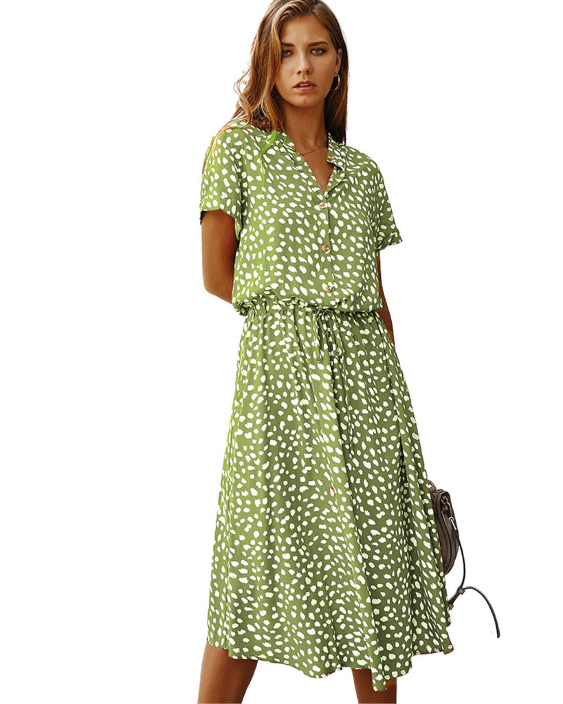 Rayon Polo Neck Regular Sleeve A-Line Dress