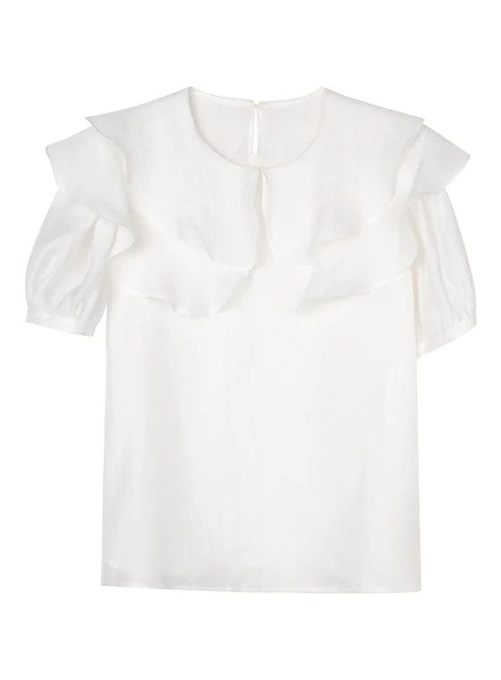 Fancy Pure Mull Silk Fluffy Neck Top