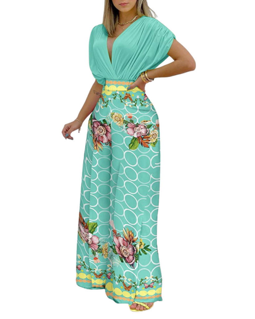 Polyester Short Sleeve V-Neck Top And Palazzo Pants