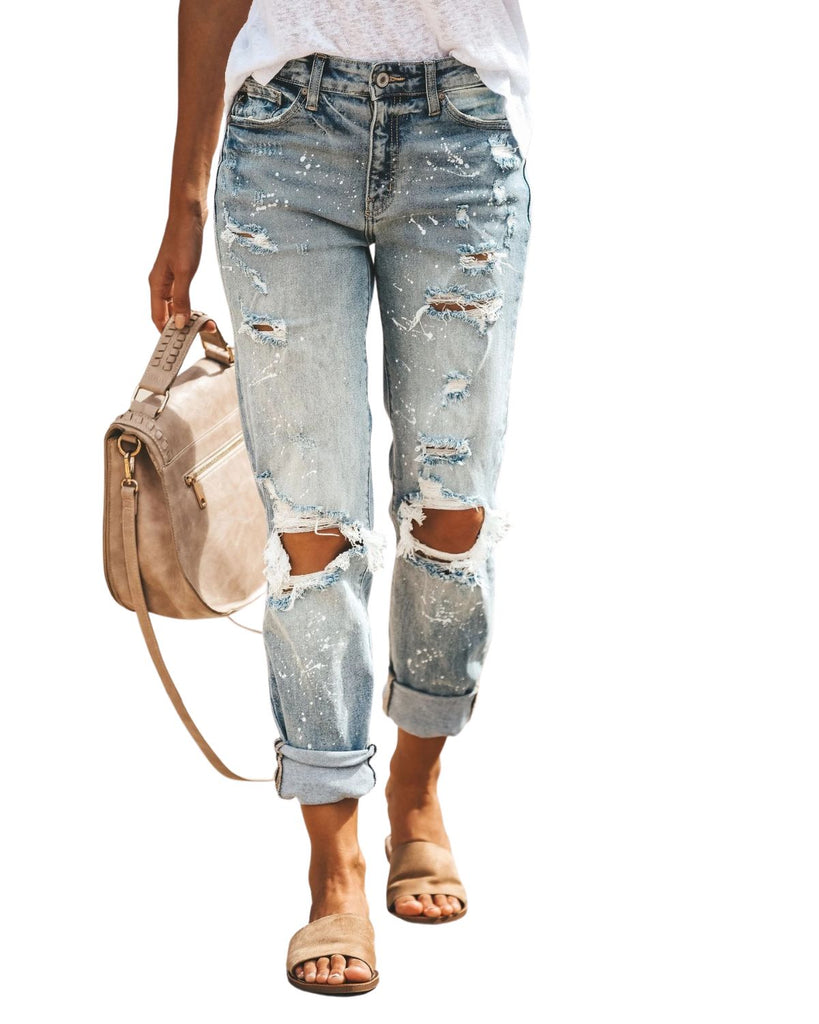 Rayon Wide Leg Casual Half-Assed Jeans