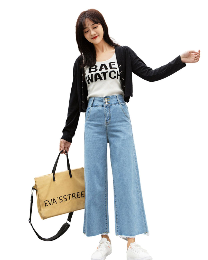 Cotton Straight Casual High Waist Jeans