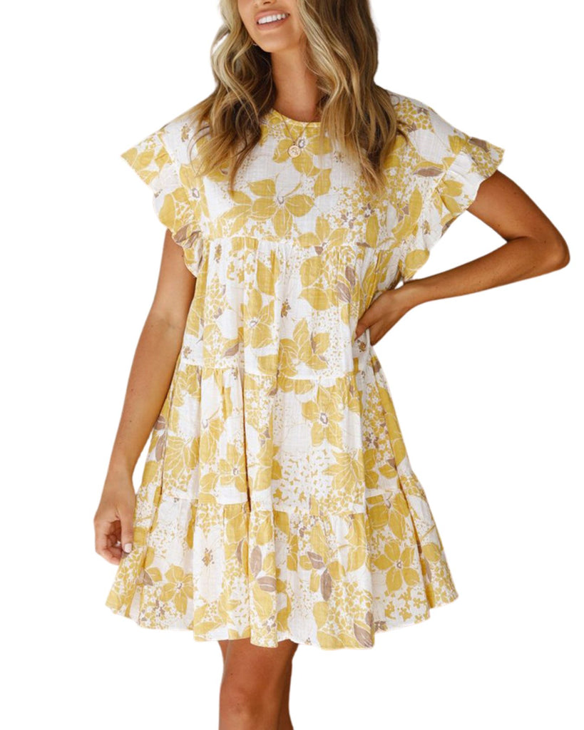 Polyester Round Neck sleeveless Floral Print Dress