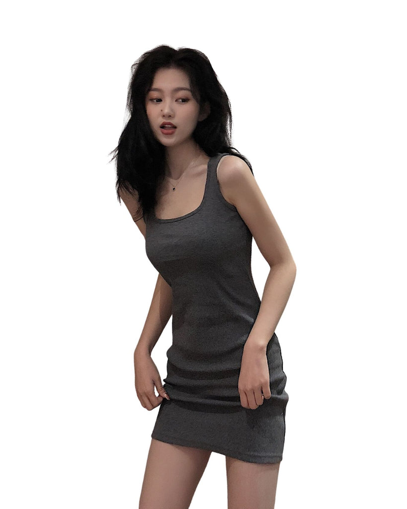Polyester U-Neck Sleeveless Solid Pencil Dress