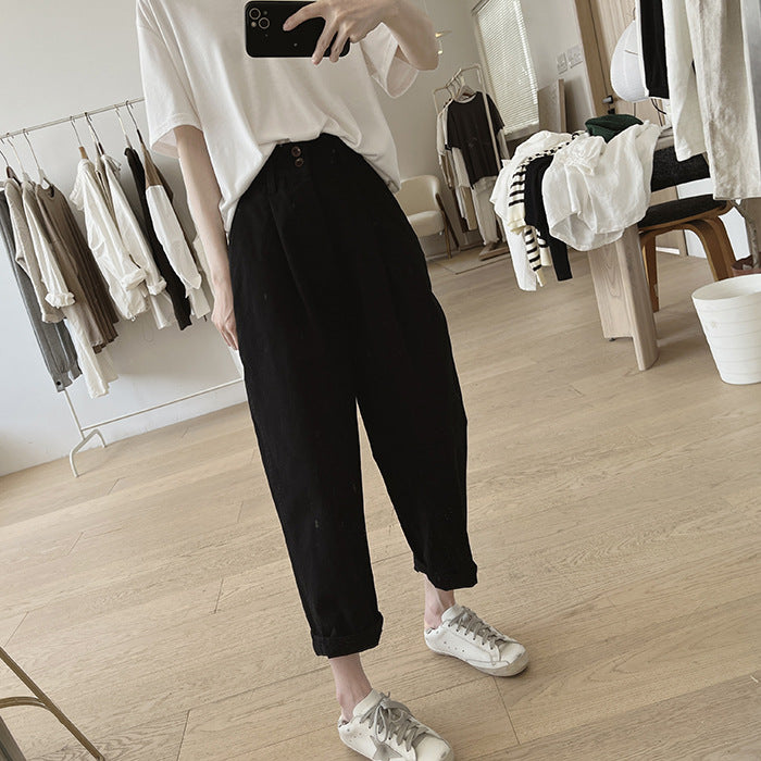 Cotton High Waist Loose Cropped Pant