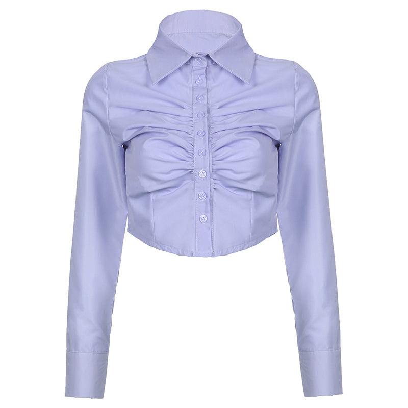 Polyester Stand Collar Solid Long Sleeve Shirt