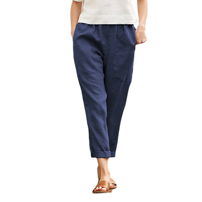 Cotton Solid Casual Middle Waist Trouser