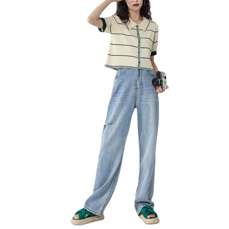 Polyester High Waist Straight Jeans