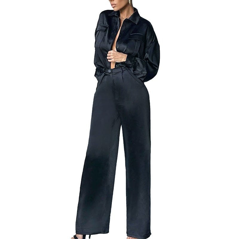 Polyester Long Sleeve Spread Shirt And Pants