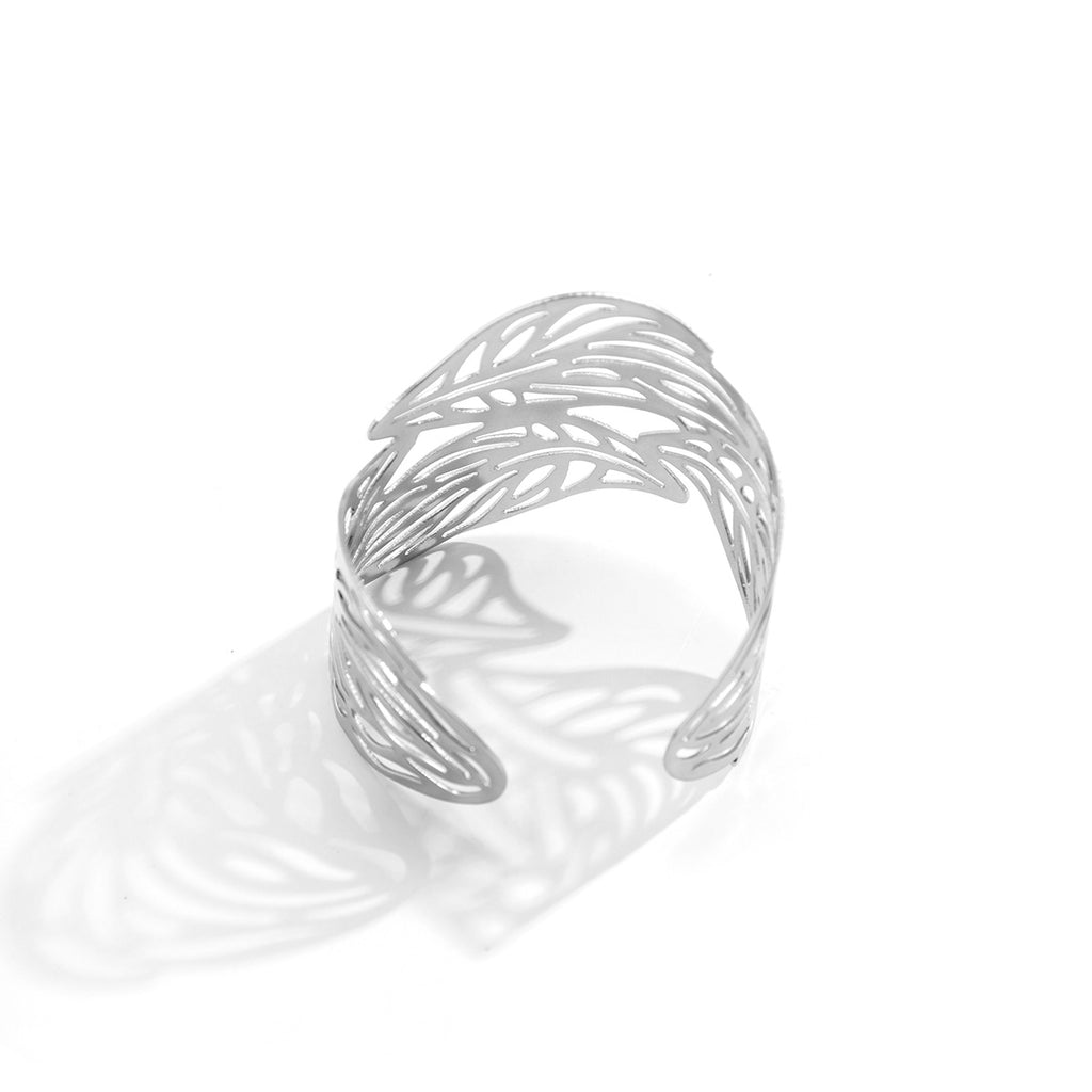 Metal Leafy Pattern Quirky Hand Cuff Adjustable Bracelet